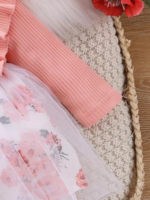 Image of Niren Enterprise Peach Bullfinch Baby Girls Modal and net and KitKat Fabric Full Sleeve Floral Printed Baby Girl Frock (Peach Bullfinch, 1-2)