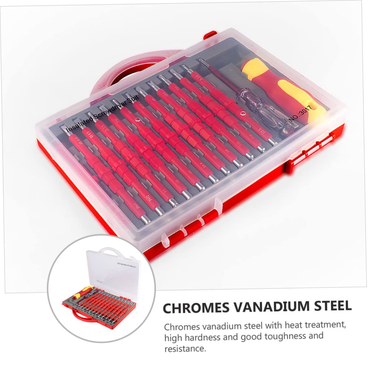 SHINEOFI Mini Destornillador Eléctrico Porta Tornillos y Estuche Portátil de Acero Rojo, Kit Aislado para Trabajo Profesional y Bricolaje en Casa