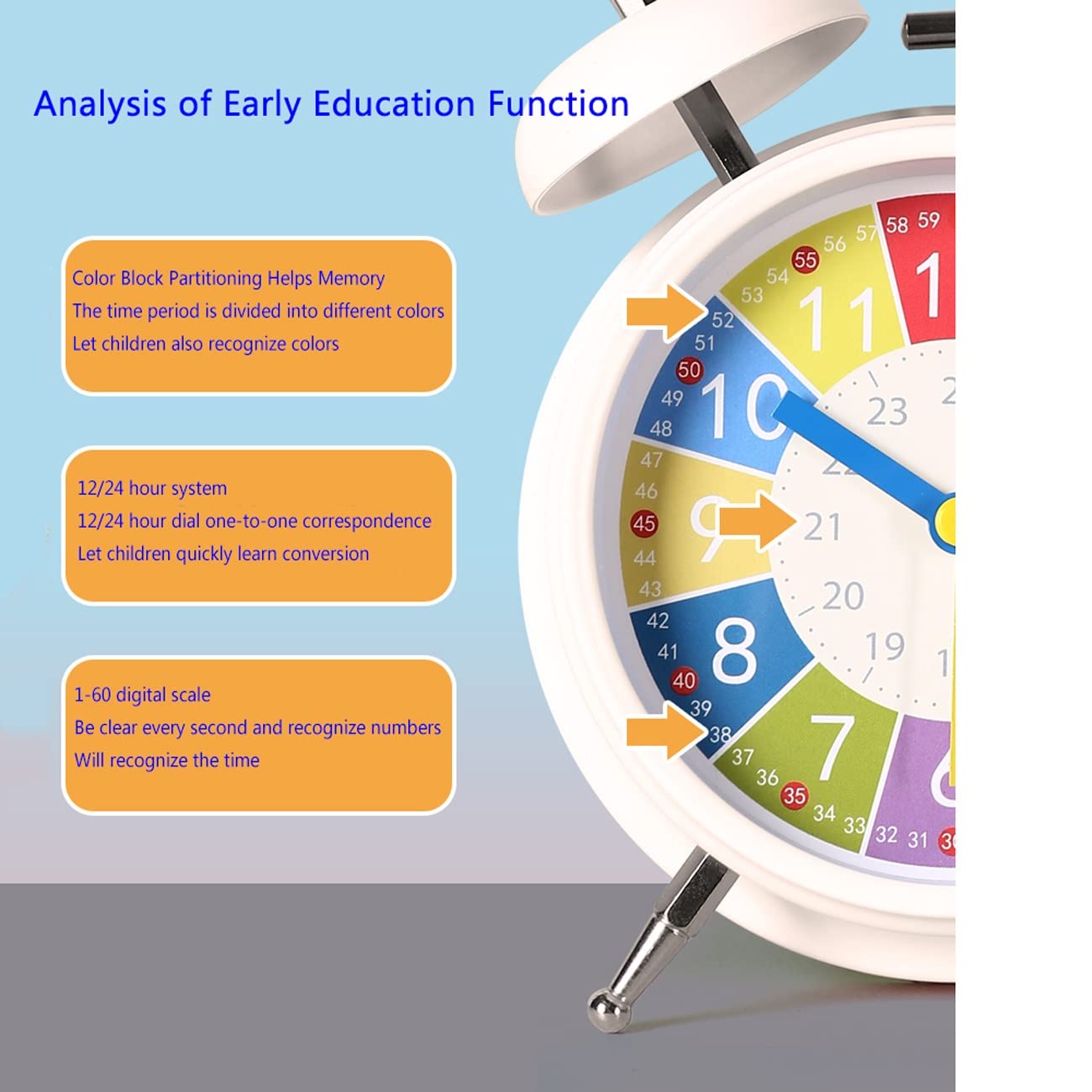 Despertador, Reloj de Escritorio Doble 4 Pulgadas con función educación temprana, for habitación Infantil o for Estudiantes