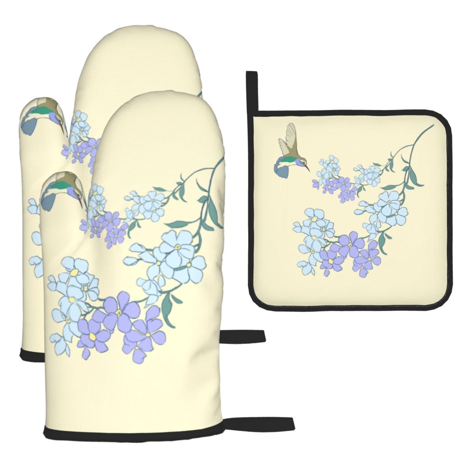Fresh Orchids Oven mittens and oven mitts three-piece set suitable for oven, grilling, baking, microwave and home cooking.