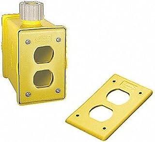 Hubbell Wiring Systems HBLPOB1DY Heavy-Duty Portable Outlet Box with Cord Strain Relief and Two Duplex Indoor Cover Plate, Yellow