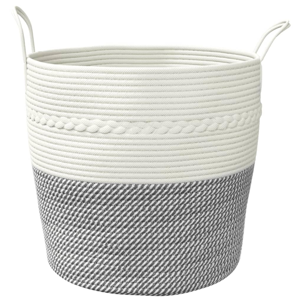 Cesto portaoggetti, grigio, bianco, in cotone, Ø 43 x 38 cm, intrecciato, versatile, pieghevole, con manici, per ordine in soggiorno, camera da letto e cameretta dei bambini, salvaspazio