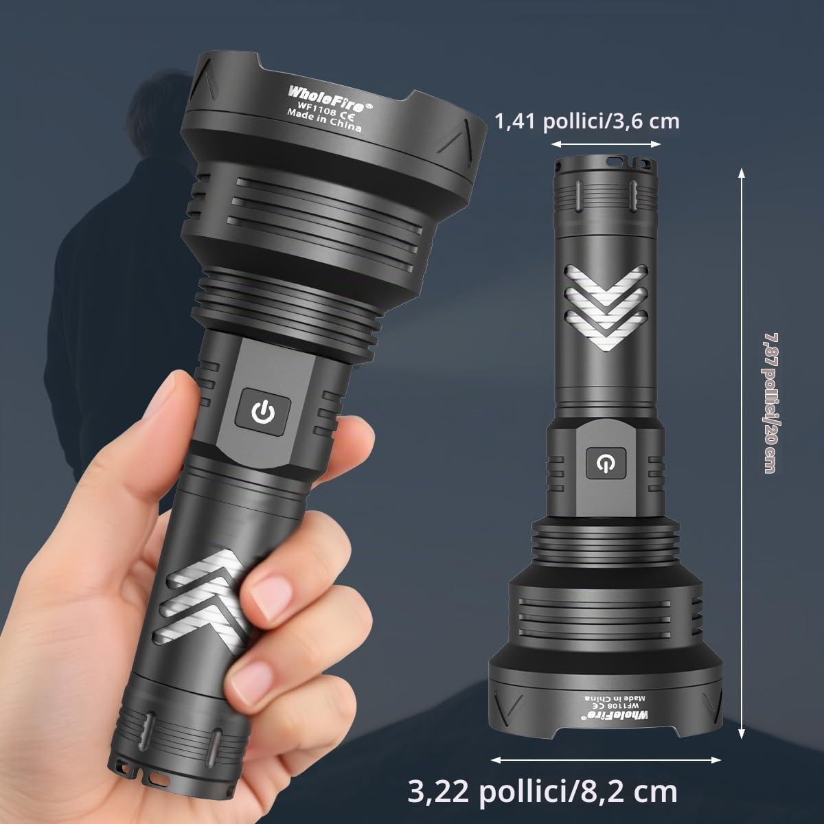 Torcia LED estremamente luminosa 10.0000 lumen, XHP90 USB ricaricabile Torce elettriche, 5 modalità tattiche poliziesche militari IP65 impermeabile Torcia elettrica esterna con batteria