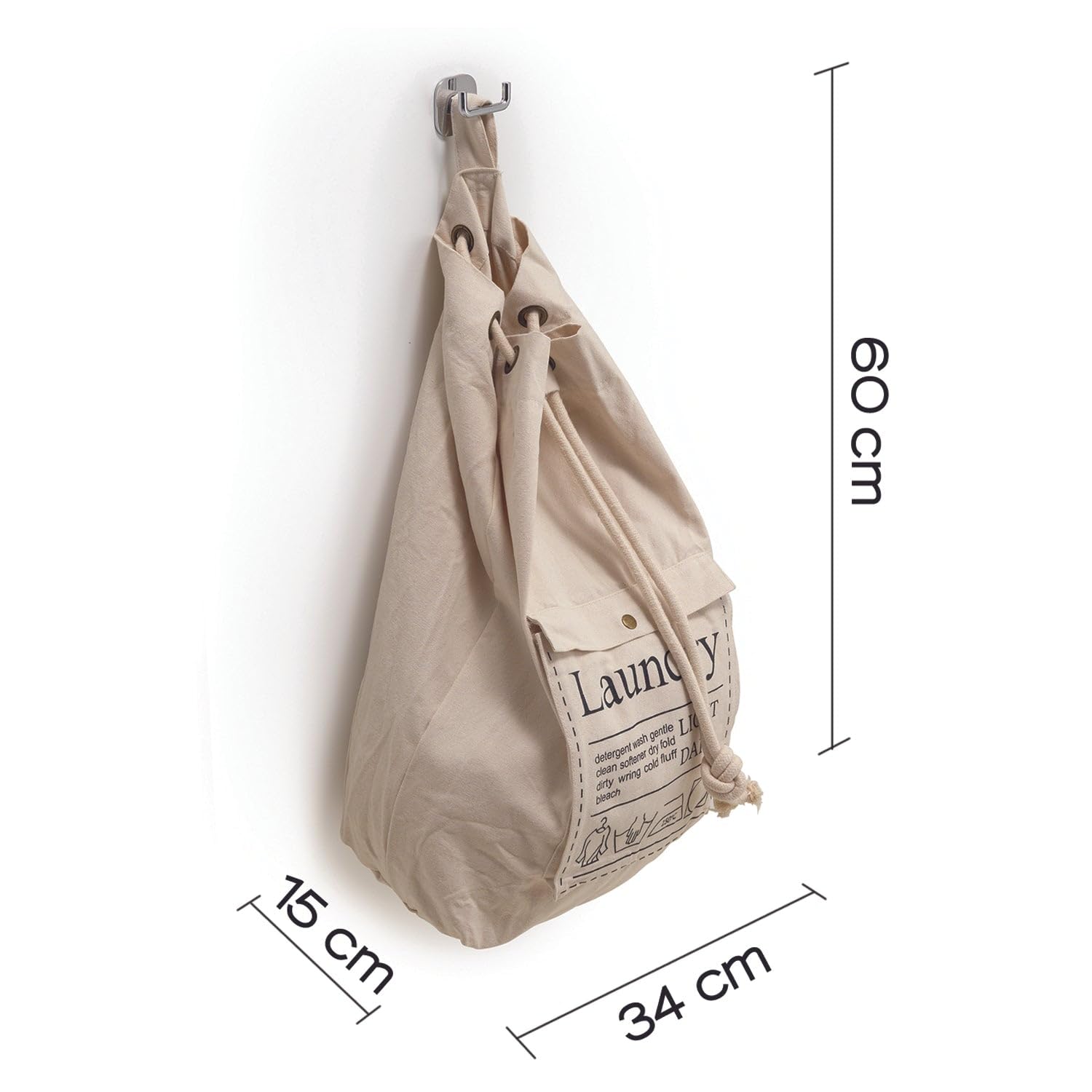 GEDY G-Baggy torba na pranie w plecaku, wymiary i waga: 60 x 34 x 15 cm i 0,48 kg, kosz na bieliznę, wykończenie szampańskie/kremowe, projekt Gedy R & D, 2 lata