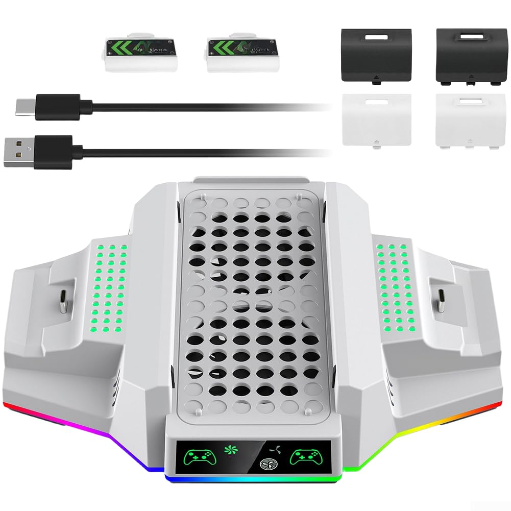 Stazione di Ricarica Doppio Controller con Ventole e Luci LED RGB per Xbox Series S, Supporto Console Nero