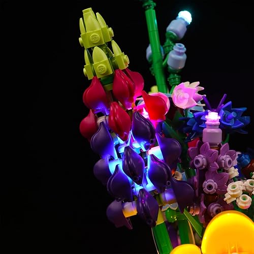 Miniatura 6 de Kit de luz LED para ramo de flores silvestres Lego 10313, flores artificiales con amapolas y lavanda, luces de decoración, regalo del día de San