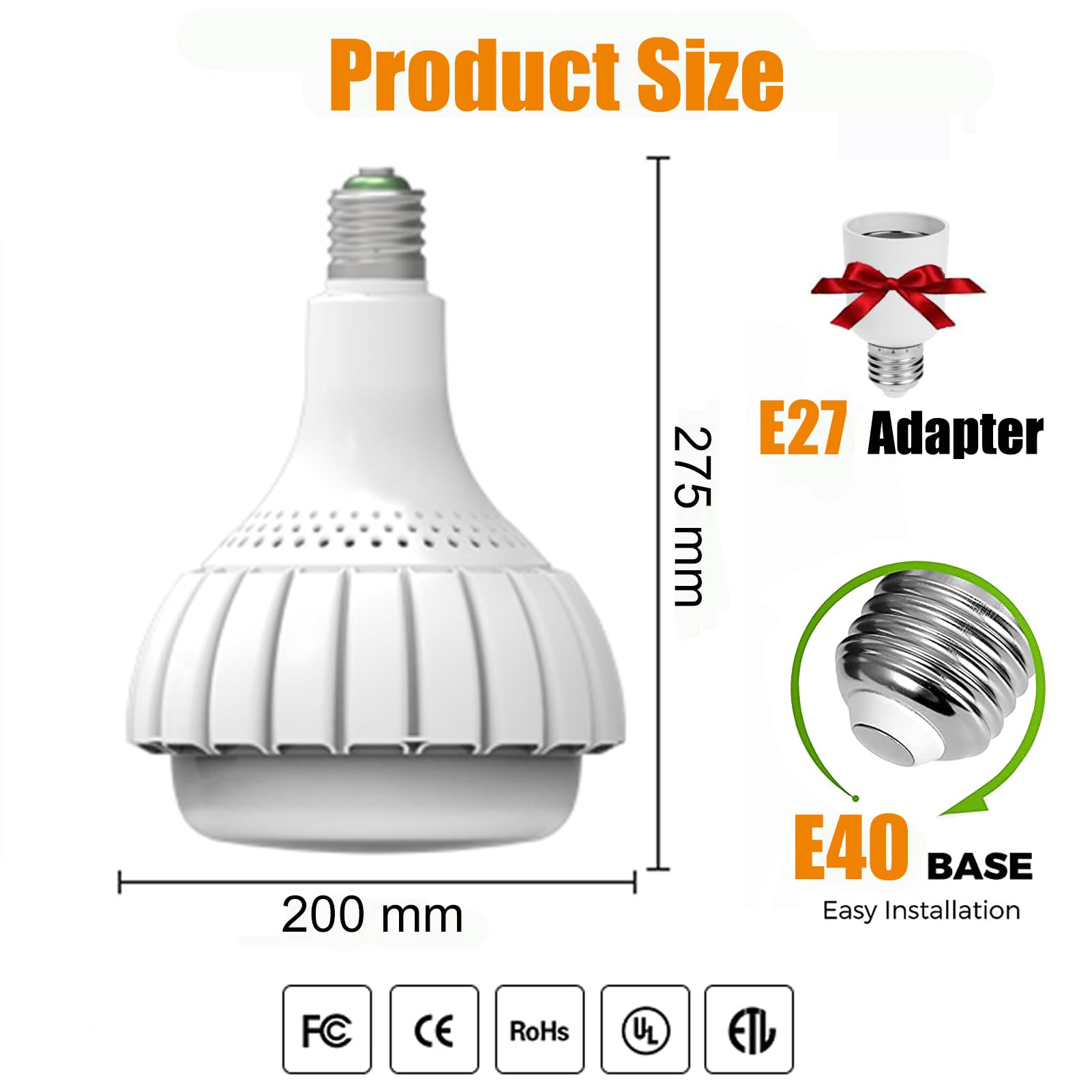 ESOP LED Lampadina E40 150W Luce Bianco Freddo con E27 Adattatore, Equivalenti1200W Incandescenza, 19500LM Industriale Lampadine a Led, 6500K Risparmio Energetico Lampada per Garage, Magazzino