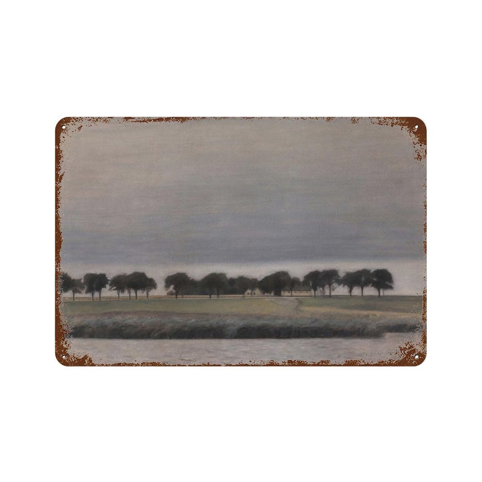 xiaoxiaoshen Muted Blue Landscape Riverside Painting Wall Decor Art Metal Tin Poster Modern Home Decor Art Home Bar Shop Decorations Vintage Sign 20x30cm