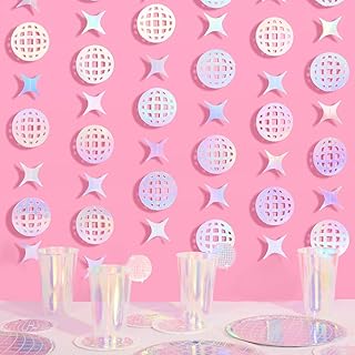 xo, Fetti Iridescent Disco + Sparkle Hanging Garland - 4 pcs, 12' | Last Disco Bachelorette, Groovy Birthday Party Decorations, Cute Retro Photo Backdrop, HBD, Photo Booth, Space Cowboy