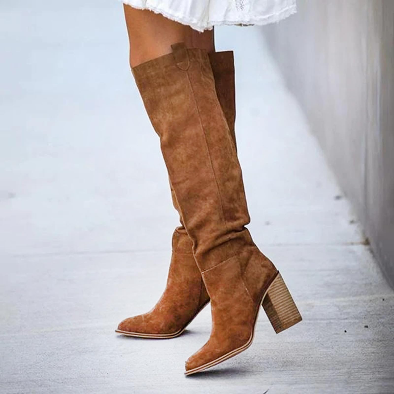 Botas de Invierno Mujer Botines de Mujer Botas para hasta la Rodilla tacón Grueso Zapatos Retro para