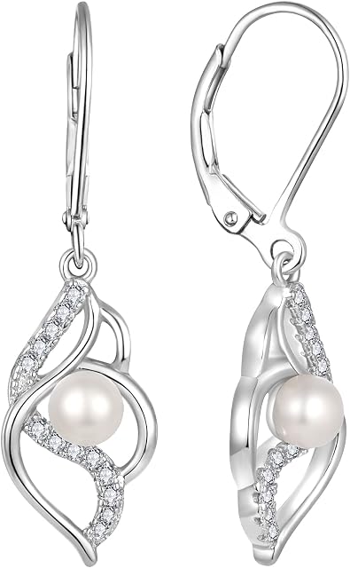 JO WISDOM Women Infinity Pearl Earrings,925 Sterling Silver Butterfly Leverback Dangle & Drop Earrings with 3A Cubic Zirconia