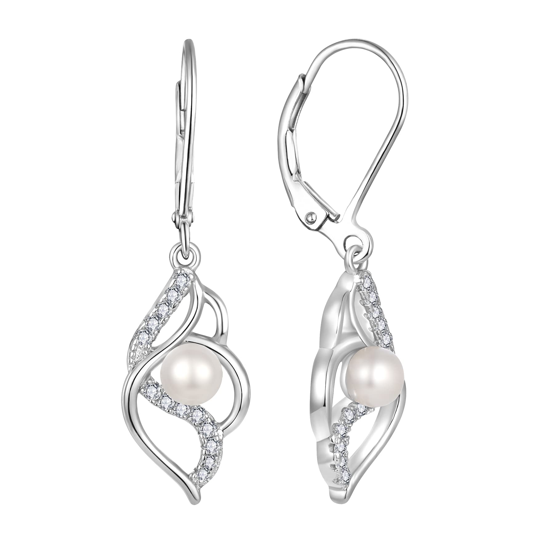 JO WISDOM Ohrringe Hängende Unendlichkeit Silber 925,Perlenohrringe Damen mit 3A Zirkonia mit 8mm Süßwasserperle,Schmuck für Frauen