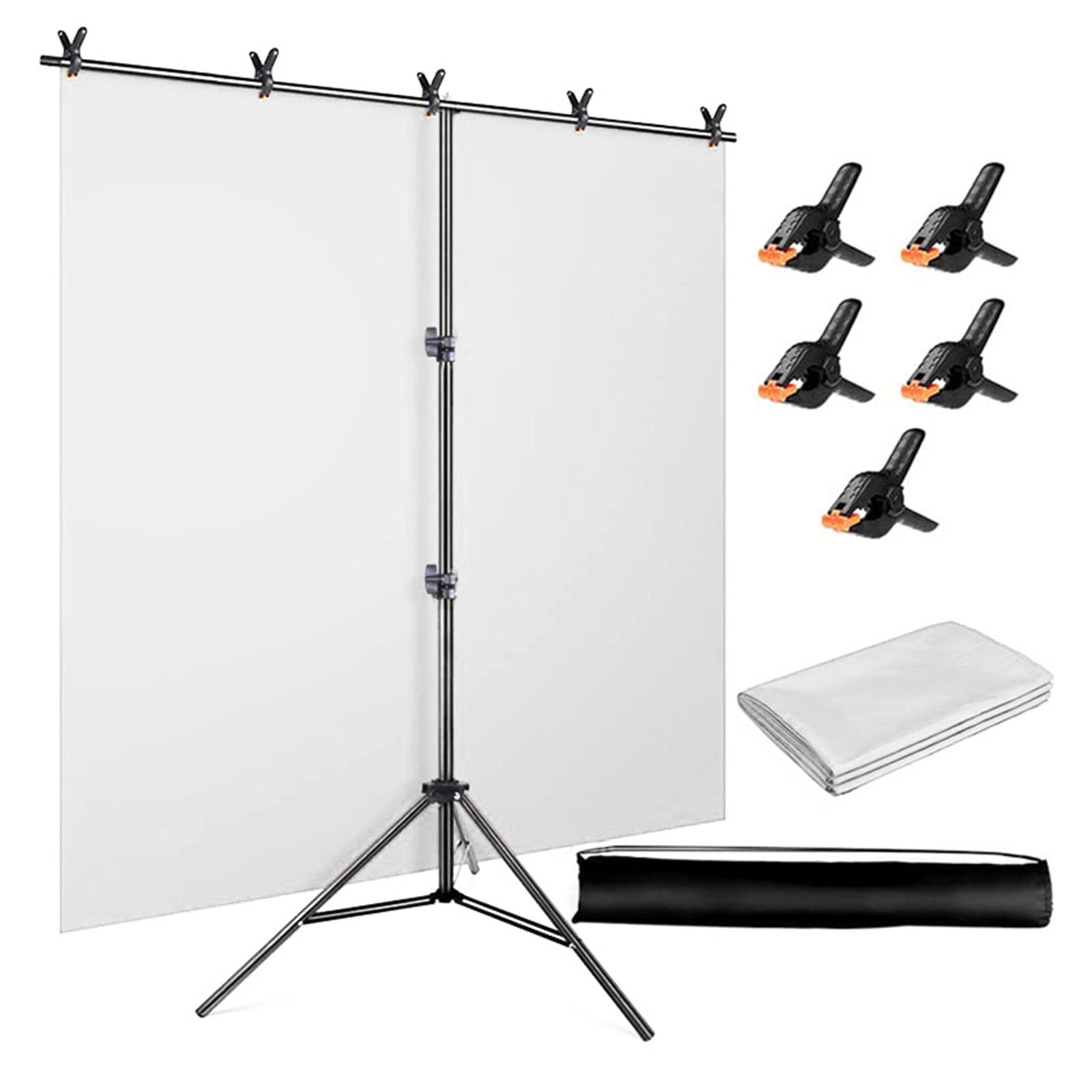 T-Type - Sfondo per foto, 2 x 1,5 m, resistente, con supporto, altezza regolabile, supporto per sfondo fotografico, per feste, matrimoni, cabine fotografiche, fiere commerciali (bianco)
