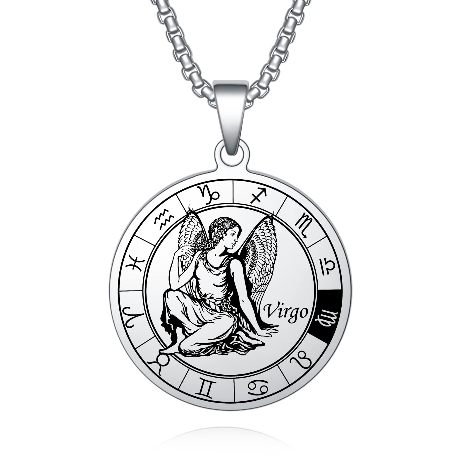 AITENME 12 Sternzeichen Halsketten Anhänger Zodiac Gedenkmedaille Medaillon Edelstahl Schmuck Kette Geschenke für Männer und Damen Geburtstag