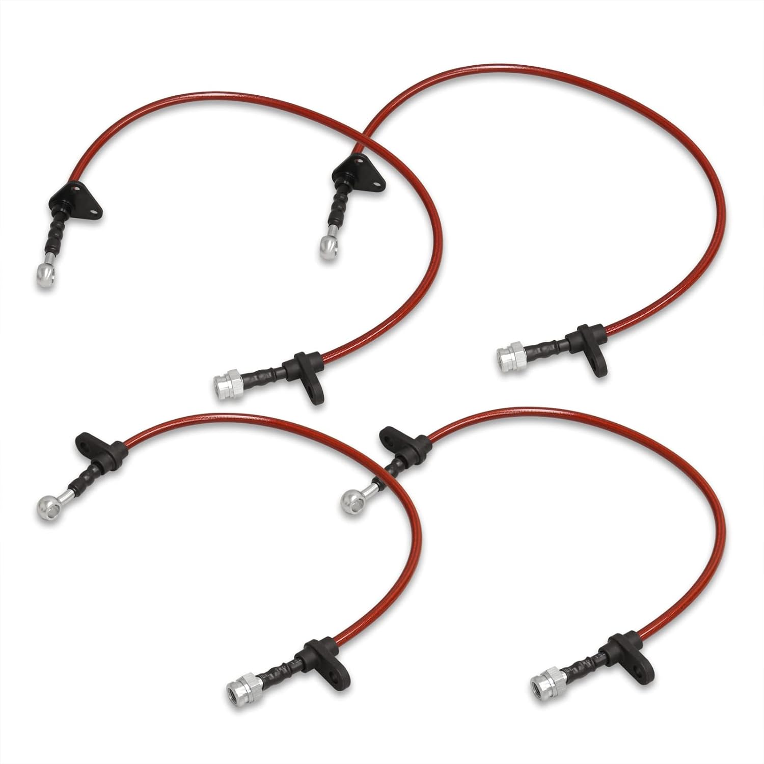 AJP Distributors 4PC Front & Rear Red Stainless Steel Braided Oil Brake Lines Cables Hoses Kit Black End Cap Compatible/Replacement For Integra DA9 DA DB RS LS GS JDM 1990 1991 1992 1993 90 91 92 93