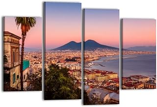 Canvas Wall Art for Bedroom 4 Panels Bay Napoli Vesuvius volcano sunset summer day Italy Campania Framed Art Prints Wall Decor for Bathroom Ready to Hang Western Home Decor Office Bar