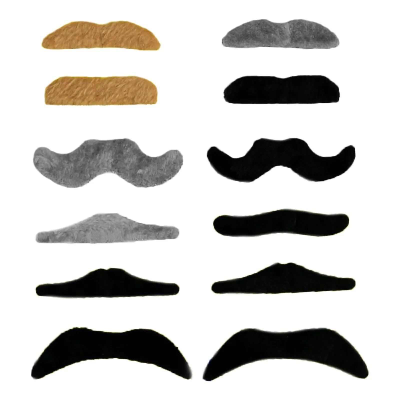 12 x Assorted Colour & Style Self-Adhesive Stick On Fancy Dress Curly Moustaches Black