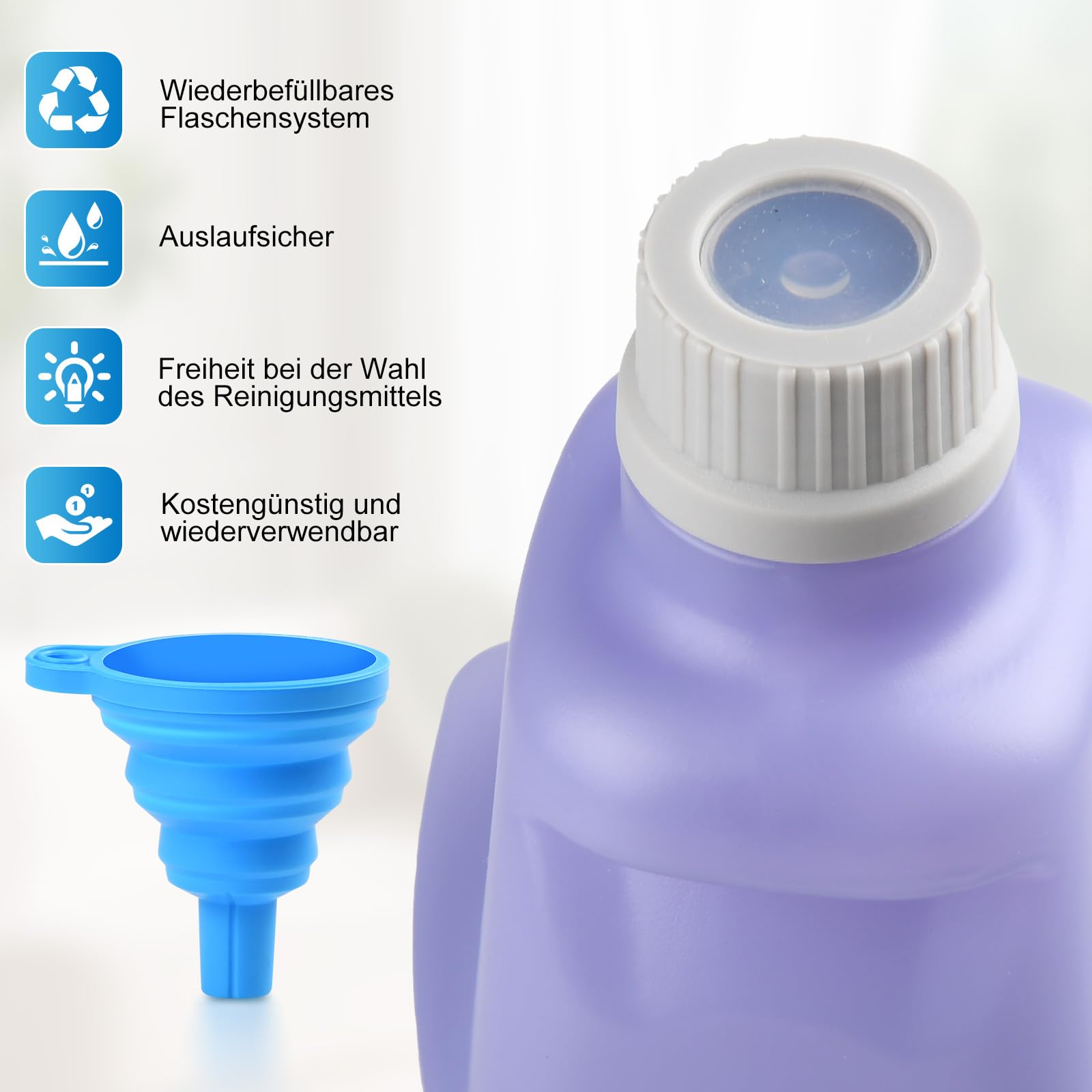 1,25 L Ersatzflasche Für Swiffer WetJet Spray Mop – Nachfüllbar, Auslaufsicher, HDPE-Qualität, Inkl. 7 Dichtungen & 1 Klapptrichter