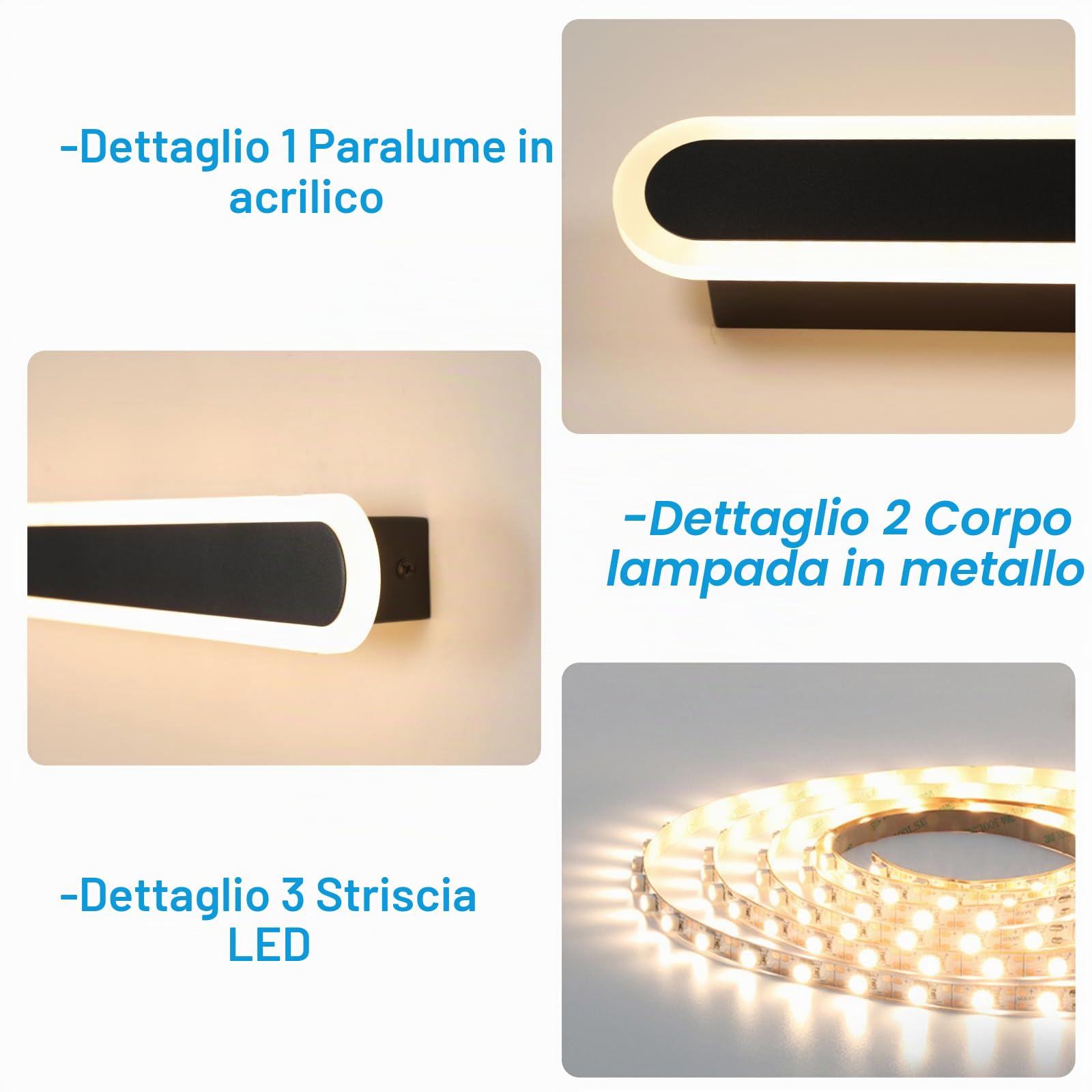 Applique da Parete Interno LED, 22W Lampada da Parete Dimmerabile con Telecomando e Funzione di Memoria, Moderno Lampada a Muro Camera da Letto Illuminazione per Soggiorno Corridoio Scale, Nero, 80CM