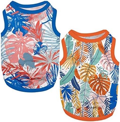 2 Pack Dog Shirts Hawaii Pet Vest Quick Dry Soft Stretchy Summer Soft Sleeveless T-Shirt Dog Cat Clothes for Small Medium Girl Boy, Small