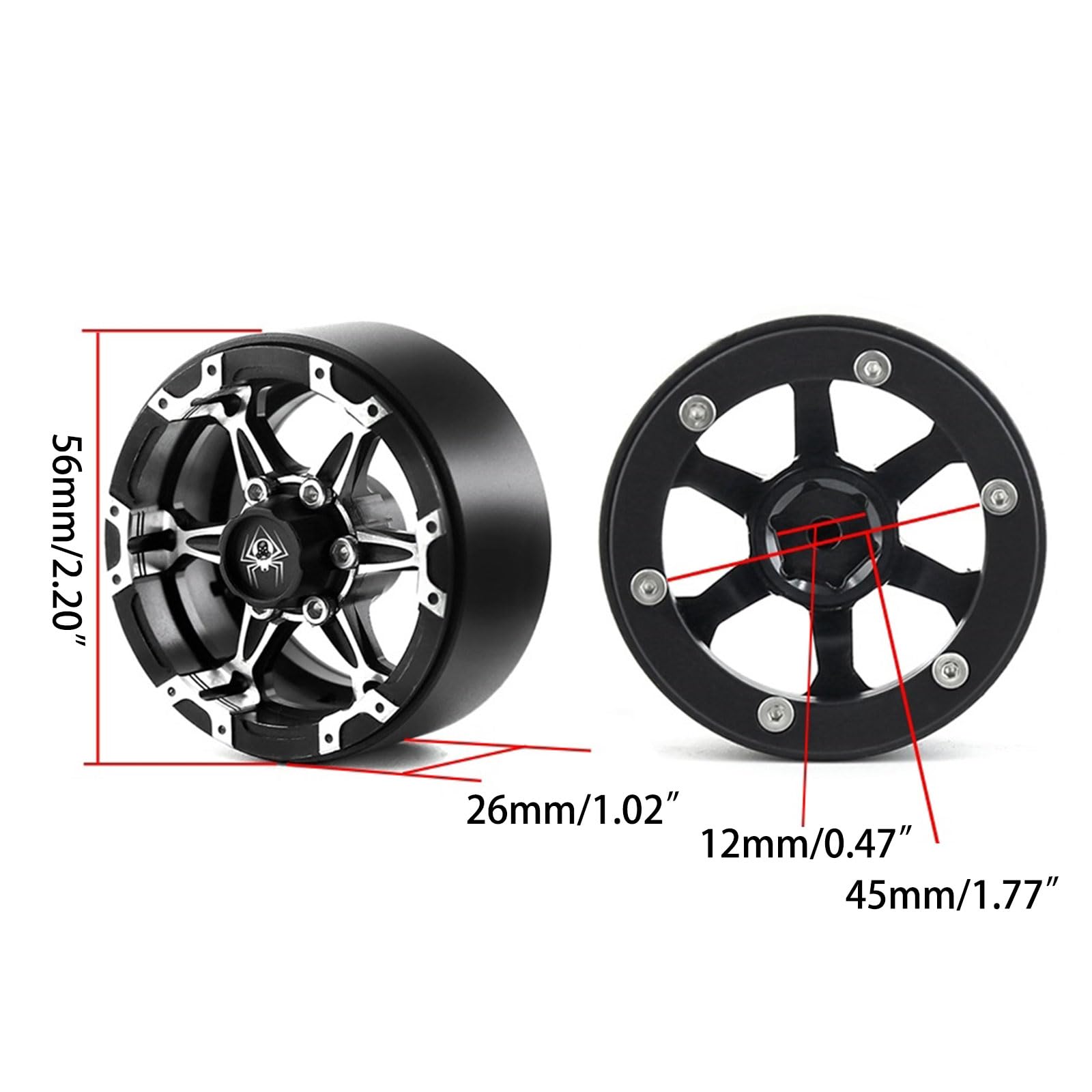 4 pièces moyeu de Roue 1, 9 ' ' Jantes de Roue en métal Beadlock avec 6 Rayons pour Voiture télécommandée Jouet 1/10 modèle Accessoires sur chenilles moyeux pour chenilles