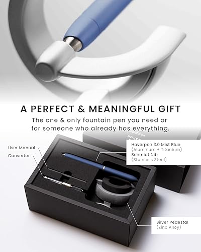 Miniatura 5 de novium Hoverpen Future Edition  Pluma estilográfica hecha de metal, punta fina, estética futurista, bolígrafo ejecutivo de escritorio, bolígrafo