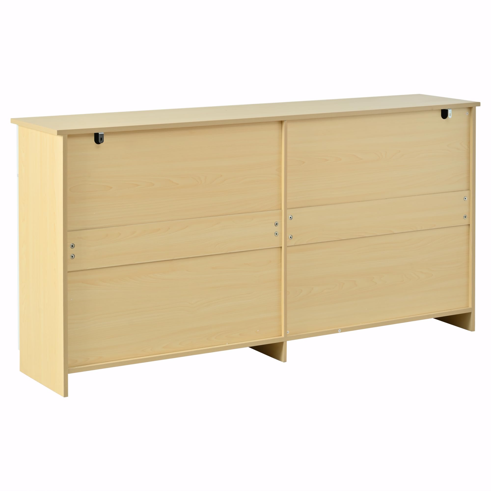 Wiuzo Sideboard,Kommode mit 4 Schubladen und 4 Türen,2 Ablageflächen,geriffeltem Design und 8 Metallgriffen,für Wohnzimmer,Schlafzimmer und Küche, 160x35x80cm,Weiß + Naturholzfarbe