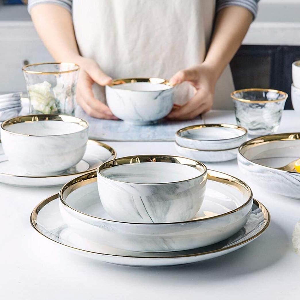 Ceramiczna zastawa stołowa, 26 sztuk Phnom Penh Szary marmur Ceramika Zestaw obiadowy Porcelanowa miska Danie Łyżka Zastawa stołowa Usługa łączona dla 6 osób