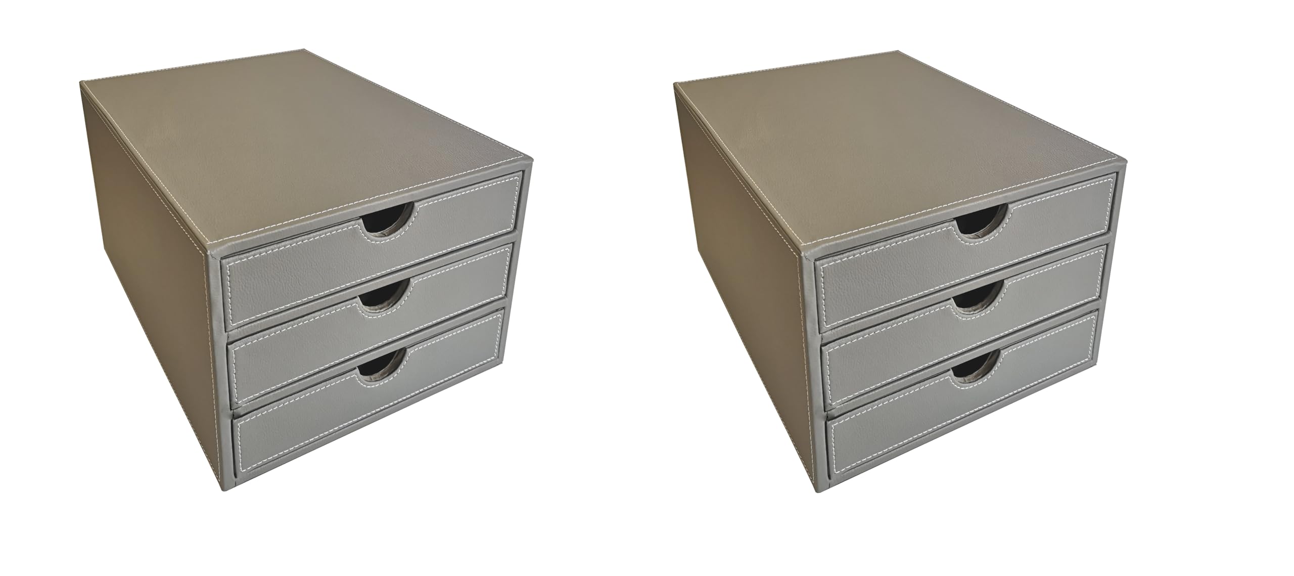 OSCO Faux Leather 3 Tier Paper Sorter A4 Drawer Unit, Document Storage Organiser, Desk Tidy for Home Office, Paperwork Filing Cabinet, 34x25x19 cm, 2 Pack, Grey
