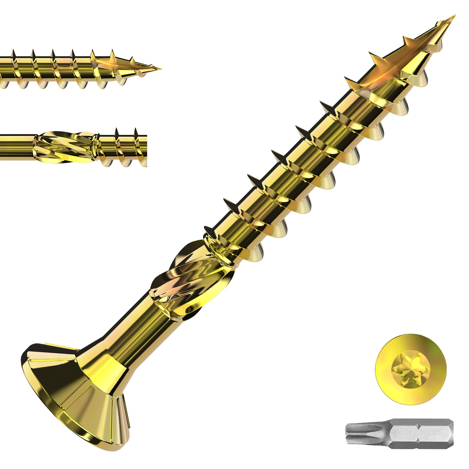Zynthor 4.5 x 35mm Wood Screws, 100Pcs Galvanized Decking Screws, Rust Resistant Torx Drive Flat Head Screw, with T25 Torx Bit