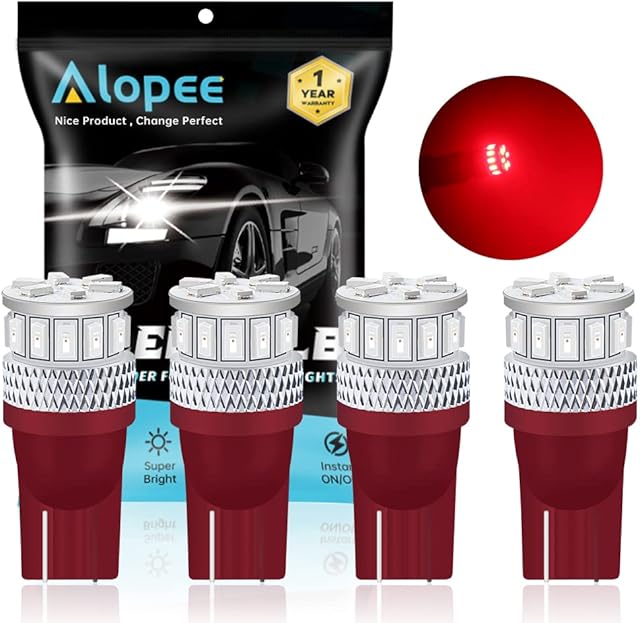 Alopee 4-Pack T10 501 194 168 Car LED Bulbs, 3014 18 SMD Car Led Interior Lights With Non-Polarity Map Dome License Plate Dashboard Side Marker Light Replacement Bulbs Interior Lamps (Red)