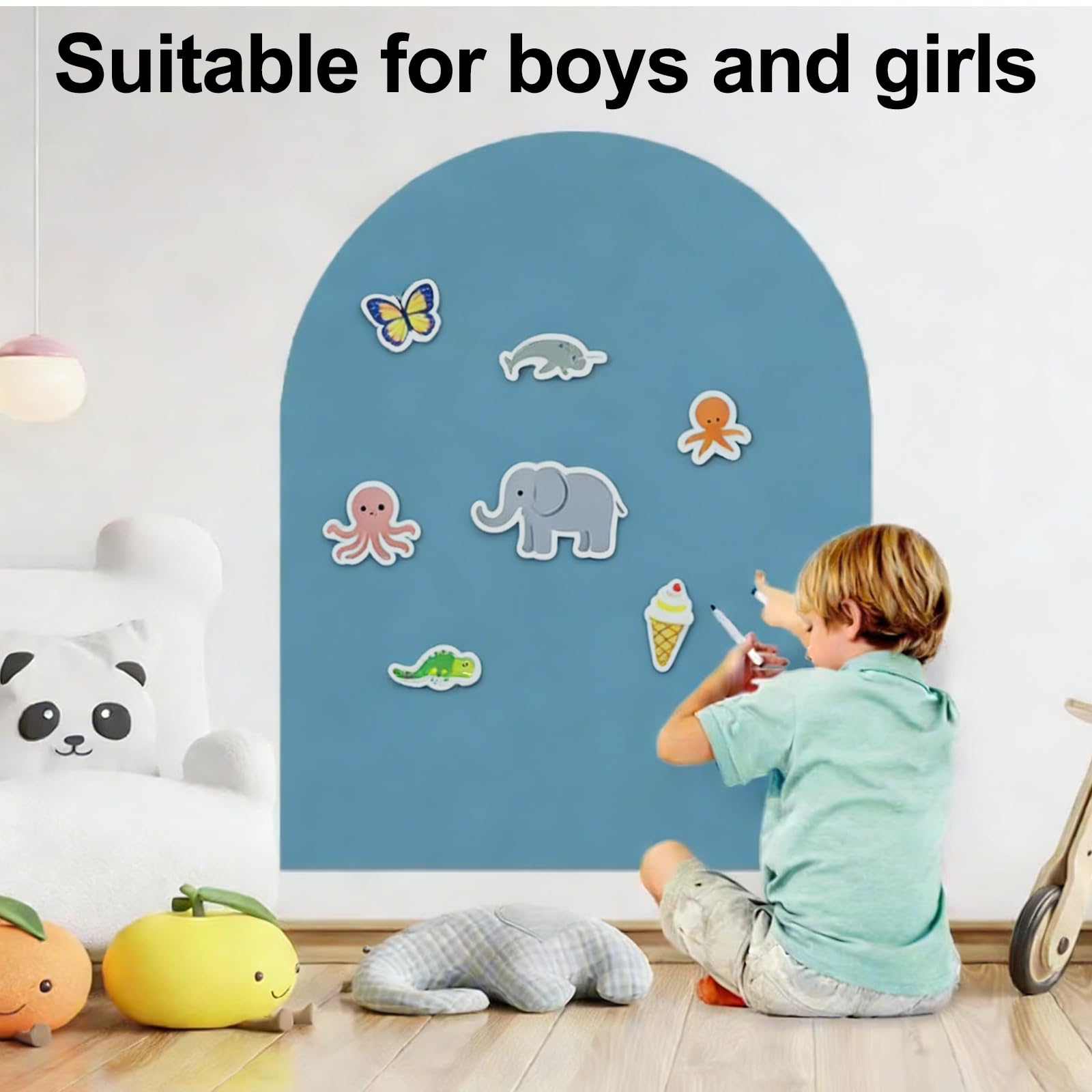 Montessori tablica magnetyczna dla dzieci, samoprzylepna, łukowa, do pokoju dziecięcego, z pastelowymi kolorami, dla dziewcząt i chłopców (turkusowa, 100 x 80 cm)