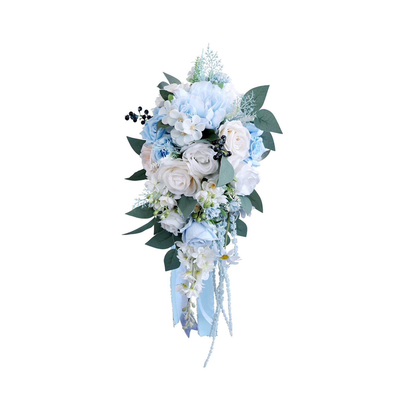 Harilla Romantic Wedding Bouquets for Bride Artificial Roses Bunch Floral Holding Bouquet for Anniversary Home Decor Photography Photo Props,Blue B — image 1