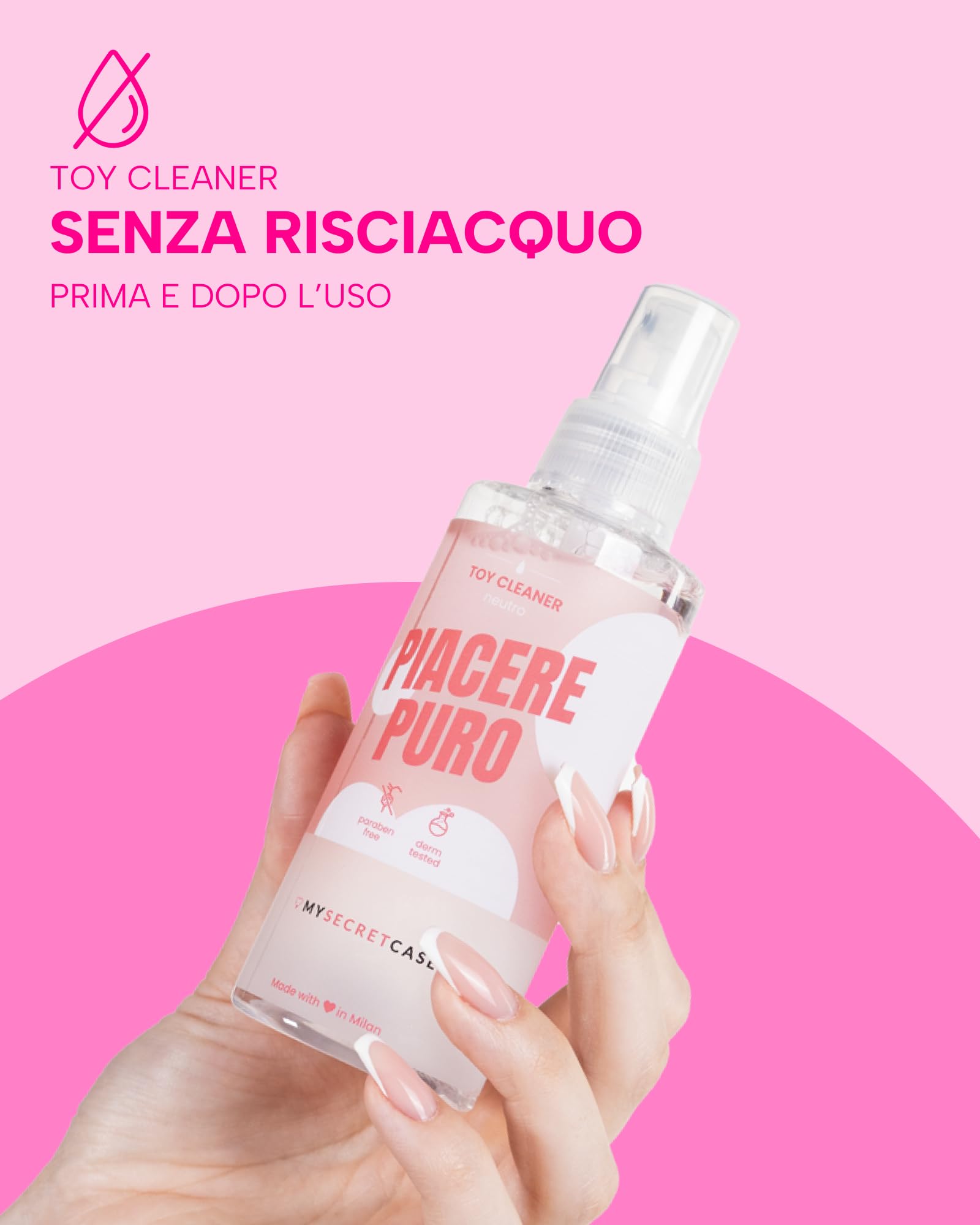 MySecretCase Detergente Disinfettante per Sextoys e Coppette Mestruali 150 ml, Toycleaner Antibatterico e Antisettico a Base d'Acqua (150 ml)