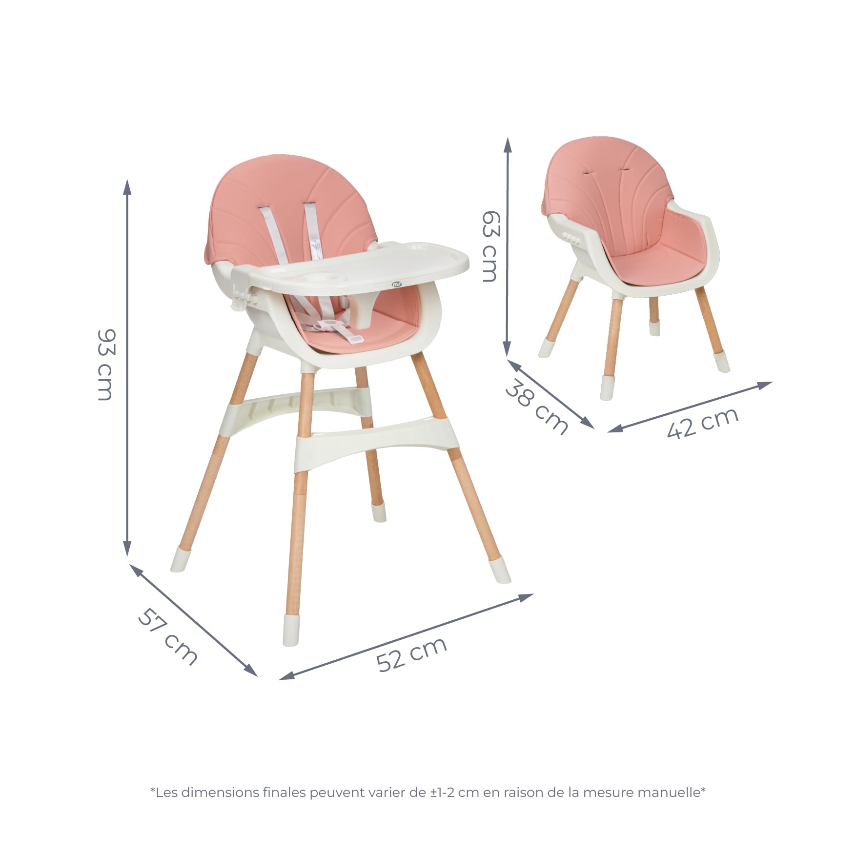 MS BabyWorld – MIKA – Chaise Haute pour Bébé 3 en 1 | Convertible en Rehausseur et Chaise | Siège Rembourré | Pliable et Évolutive