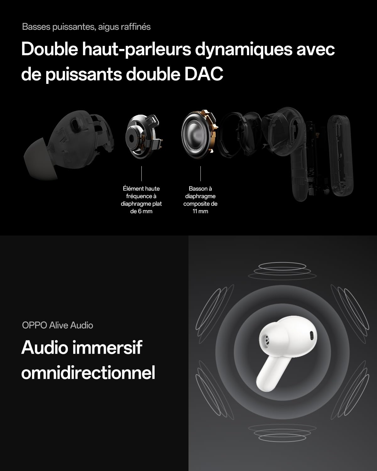 Oppo Enco X3s Écouteurs True Wireless, Auriculaires Bluetooth 5.4 avec Son Dynaudio, Audio Hi-Res LHDC 5.0, ANC Hybride 55dB, 45H d'Autonomie, IP55, Double Drivers Dynamiques, Nebula Silver