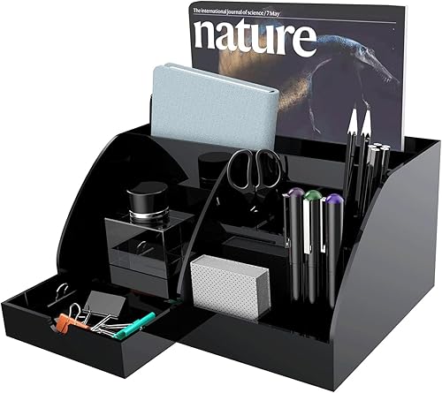 Organizador de escritorio de acrílico con 8 compartimentos y 1 cajón, accesorio de oficina versátil para el hogar, oficina, escuela, taller y cocina