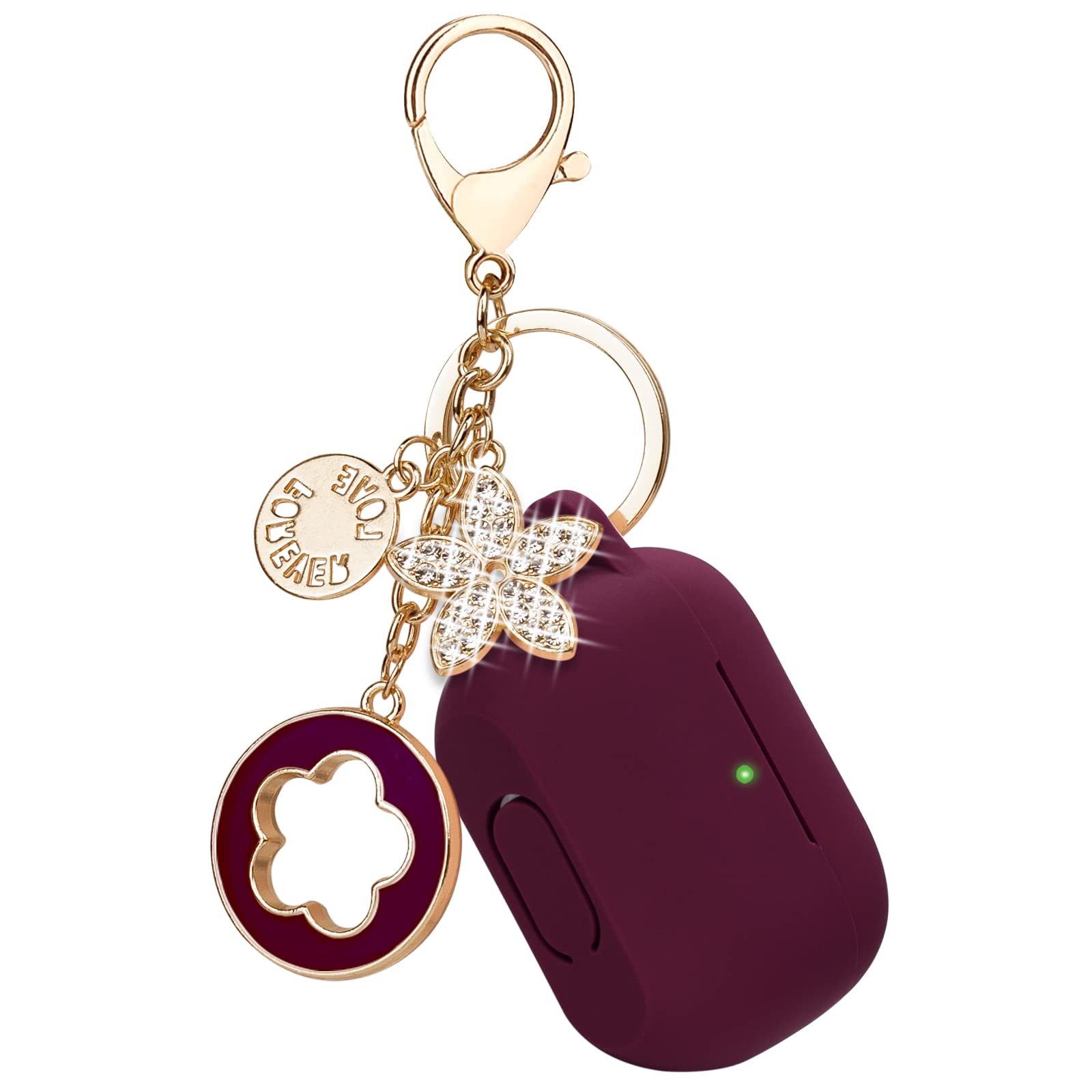 VOTILE Silicone Protective Case Cover for Airpods Pro with Cute Bling Keychain, Burgundy
