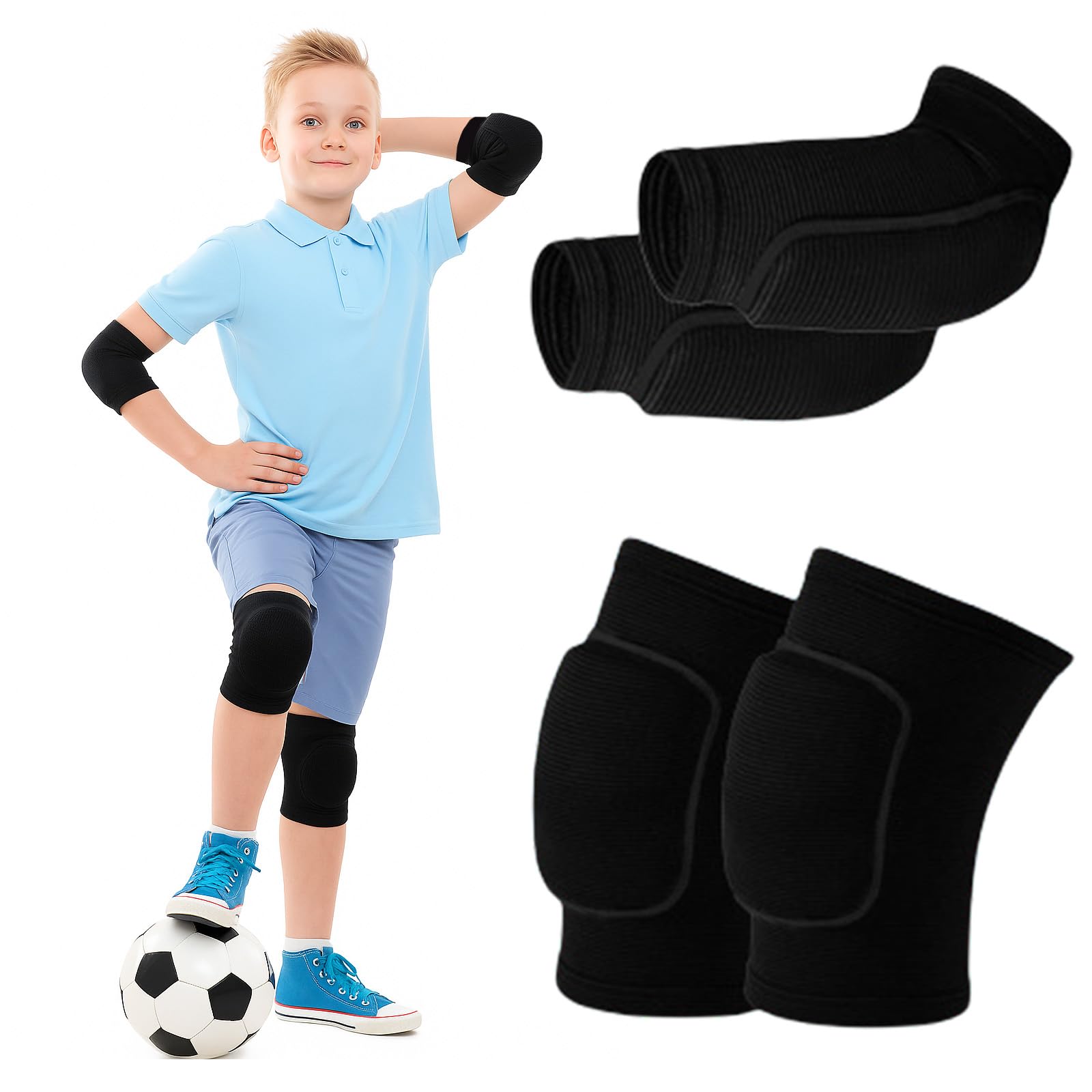 SSKHE Rodilleras elásticas con soporte para codos, mangas transpirables, férula suave, equipo de protección negro completo para voleibol, baile, fútbol, yoga, ciclismo, jogging, tenis