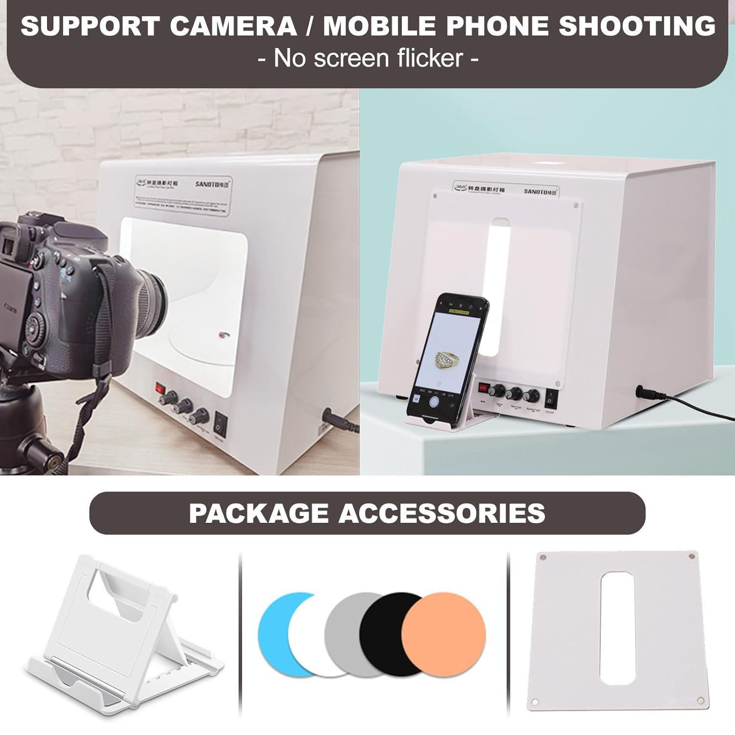 Kit di scatole luminose fotografiche per gioielli con giradischi regolabile - Configurazione di studio fotografico premium per splendide immagini di pietre preziose e gioielli