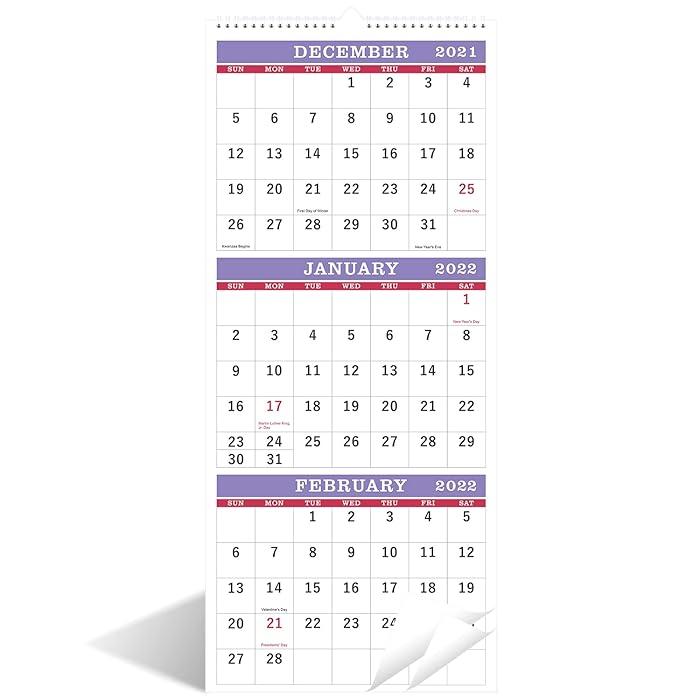 Buy 2022 Calendar 3 Month Wall Calendar Display (Folded in a Month