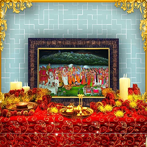Image of Hawai Lord Krishna with Govardhan Parvat Photo Frame, Size- 8.5x7inch | Engineered Wood Wall Hanging Home Decor Religious Frame | SFDI271BLKFRM