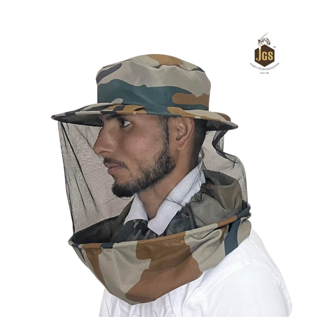 JGS Bee Cap Honeybee Cap | Bee Veil for Protection of Face from Honey Bee Sting | Sting Protection for Neck and Face (Army Colour) - Image 6 thumbnail