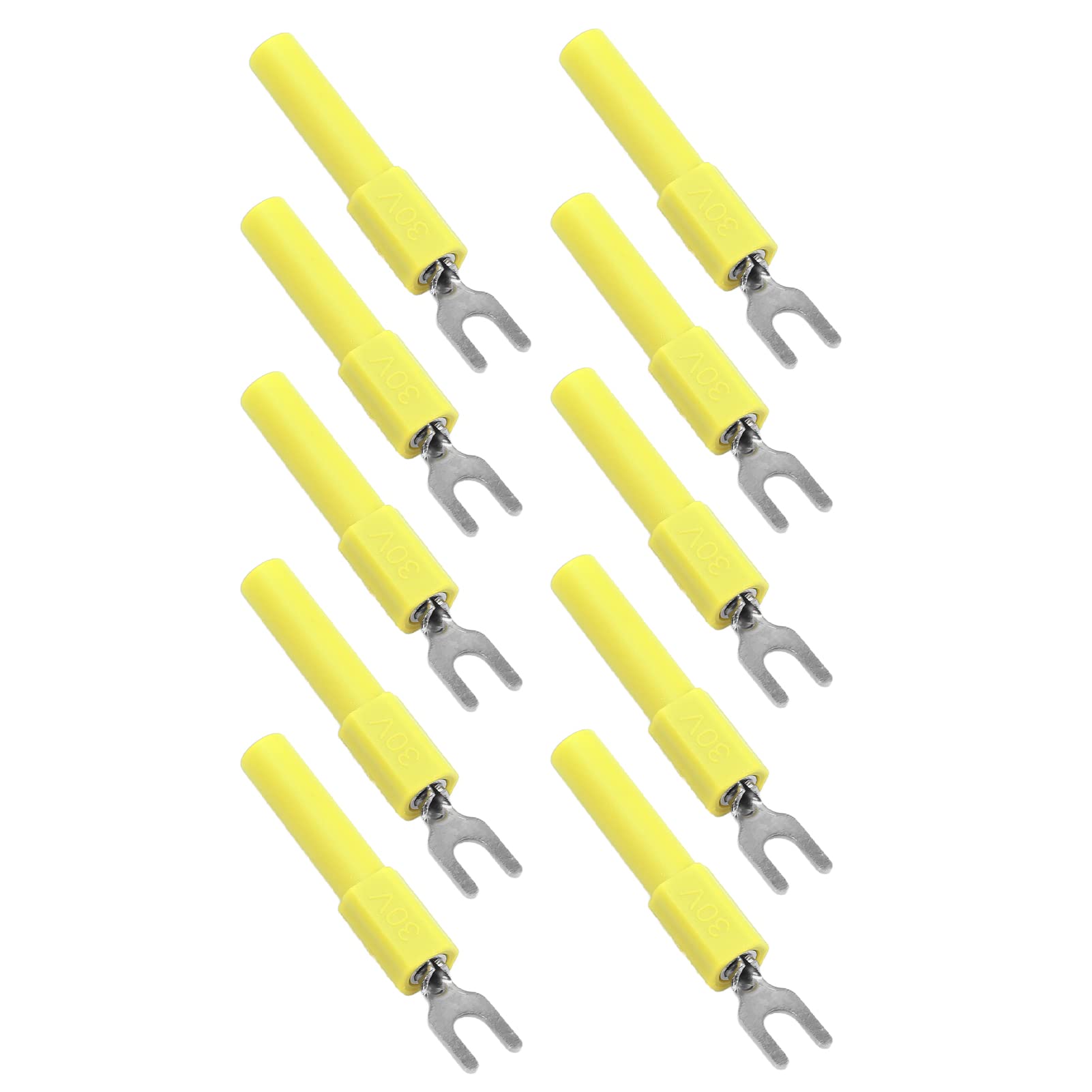10pcs U Type Electrical Crimp Fork Spade Wire Connectors for Testing Multimeter, 4mm (Yellow)