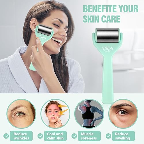 Miniatura 2 de Hilph Rodillo de hielo para cara de metal, rodillo de hielo de acero inoxidable para el cuidado de la piel, rodillo masajeador facial frío para