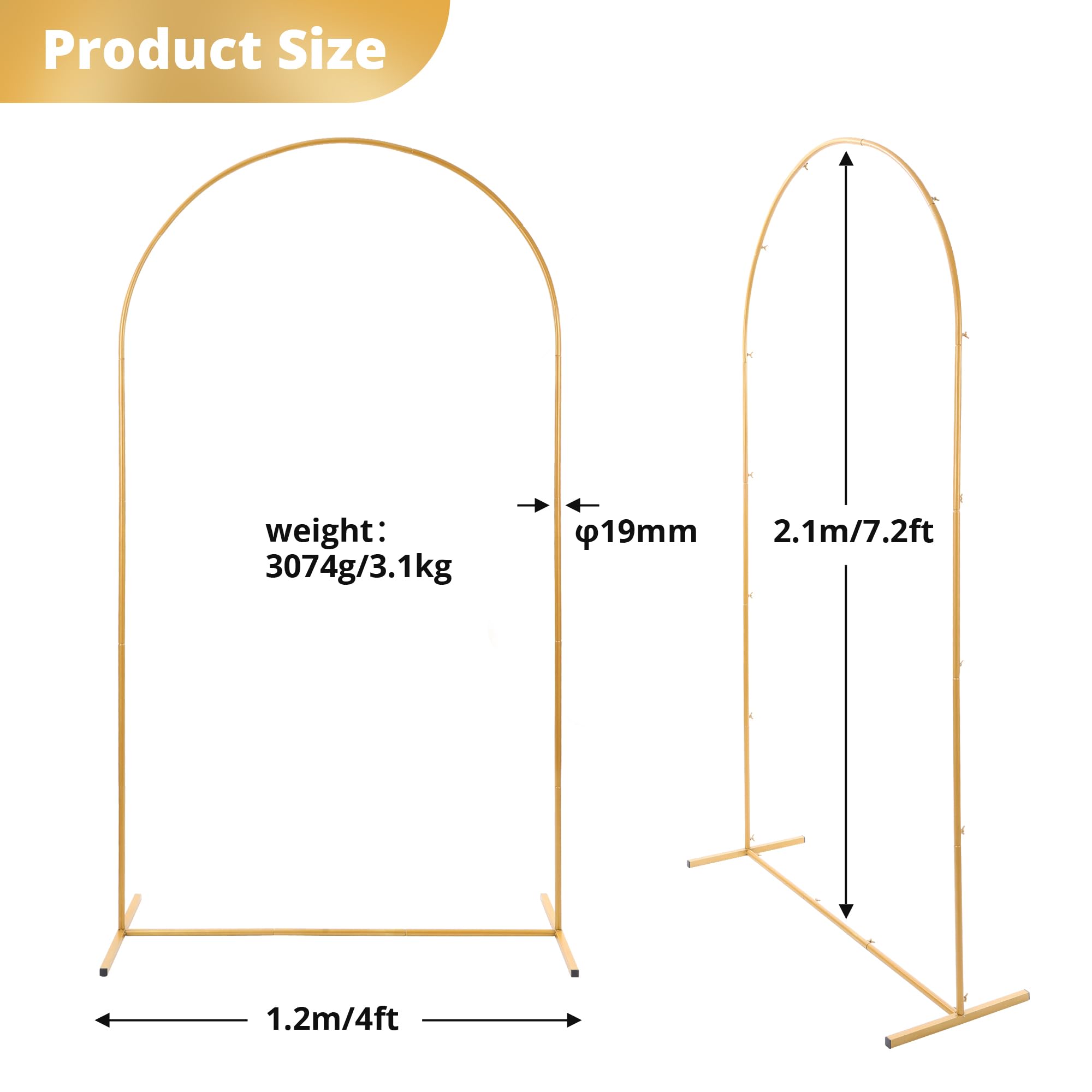 Metal Arch Backdrop Stand, W 4ft x H 7.2ft Gold Wedding Arch Backdrop with Balloon Chain?Gold and Silver Balloon?Backdrop Arch Frame for Wedding Ceremony Birthday Party Baby Shower Garden Floral