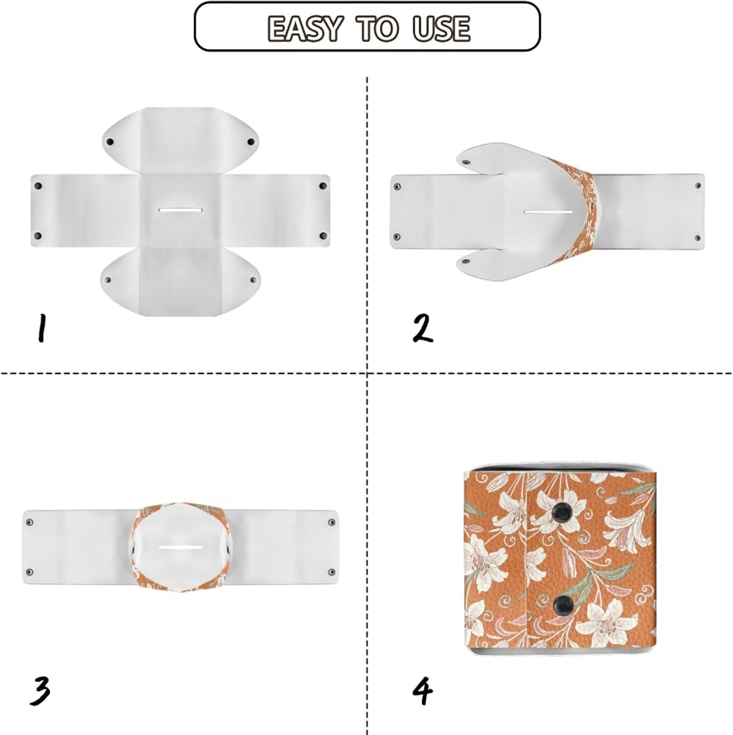 PU Tissue Cube Cover Dust Proof Foldable Tissues Box Holder Organizer Square Facial Tissue Cube Paper Organizer Dispenser for Bathroom Night Stands, Floral Print Orange image 3