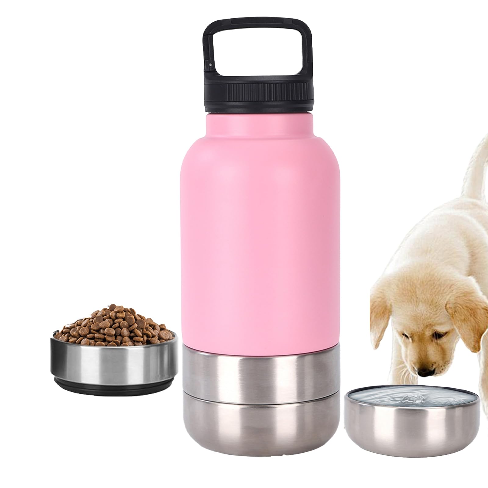 Ailan 3-in-1 Stainless Steel Dog Drinking Bottle and 2 Built-in Bowls, Leak-Proof Portable Water Dispenser for Travel Hiking