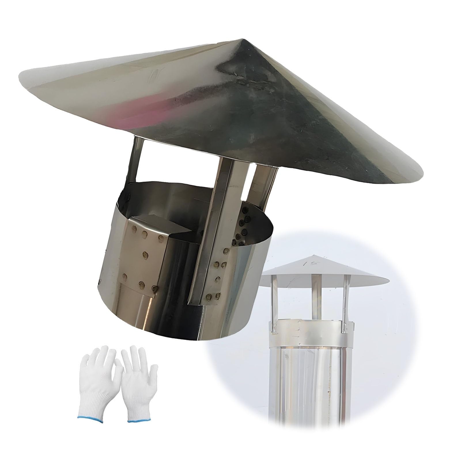 EJGMCNSGB Fireplace Pipe Rain Cover Thick 0.5 Mm/0.02 in, 201 Stainless Steel Stove Pipe Chimney Caps for Outside, Roof Flue Cap for Fireplace, Vent Exhaust Cowl(10 cm/3.94 in)