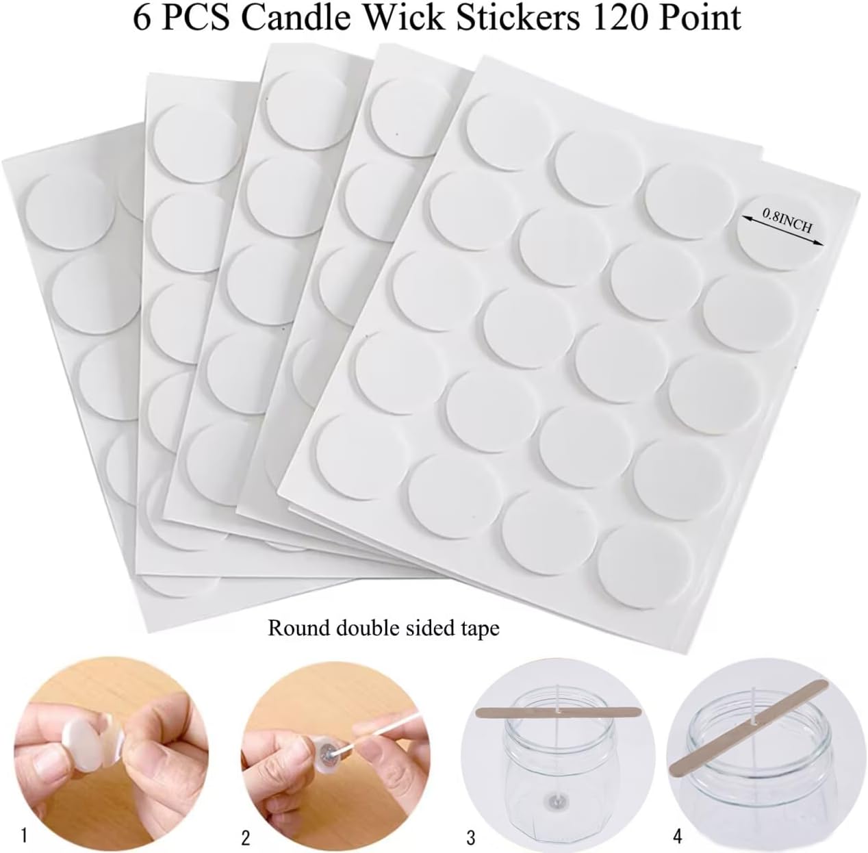 Candle Wicks 120 Pcs 6 inch with 120 Pcs Candle Wick Stickers and 10 Pcs Wooden Candle Wick Holders Candle Wicks for Candle Making Candle DIY